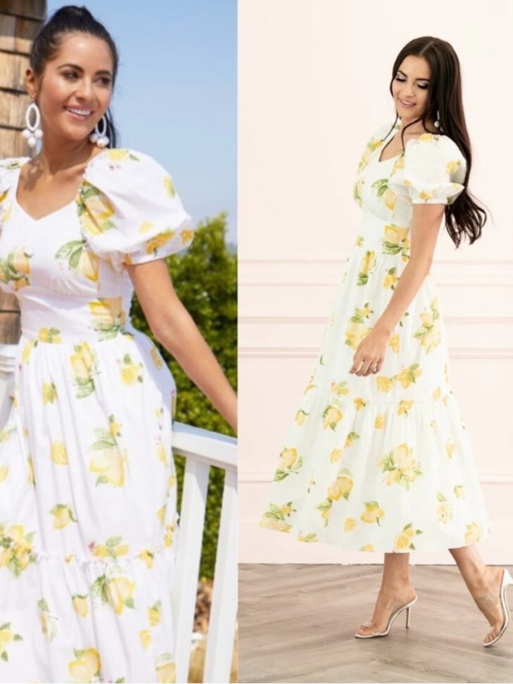 Rachel Parcell Puff Sleeve
Midi Dress in Yellow Maize Lemon Print Medium Dainty